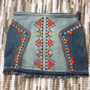 Aztec Embroidered denim mini skirt